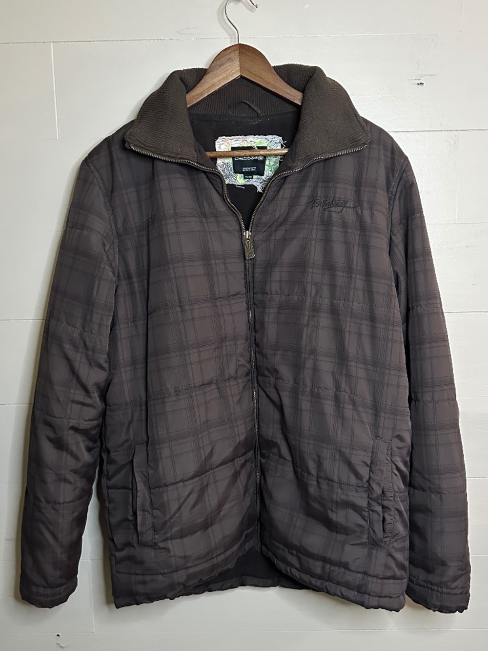 Billabong Men's Brown Plaid Puffer Quilted Zip Jacket Size Medium